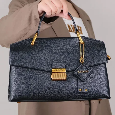 Elegant Leather shoulder crossbody Women bag- Black