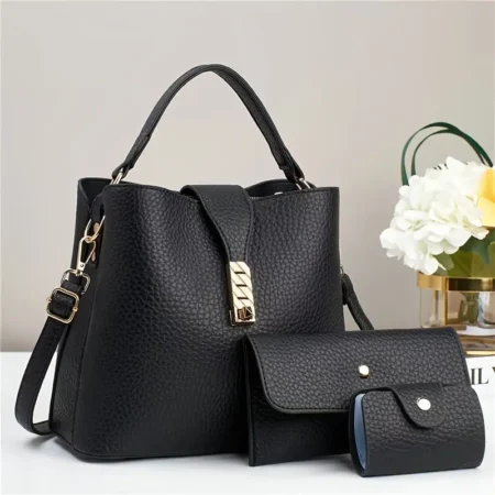 3pcs Set Minimalist Handbag, Large Capacity Solid Colour Tote